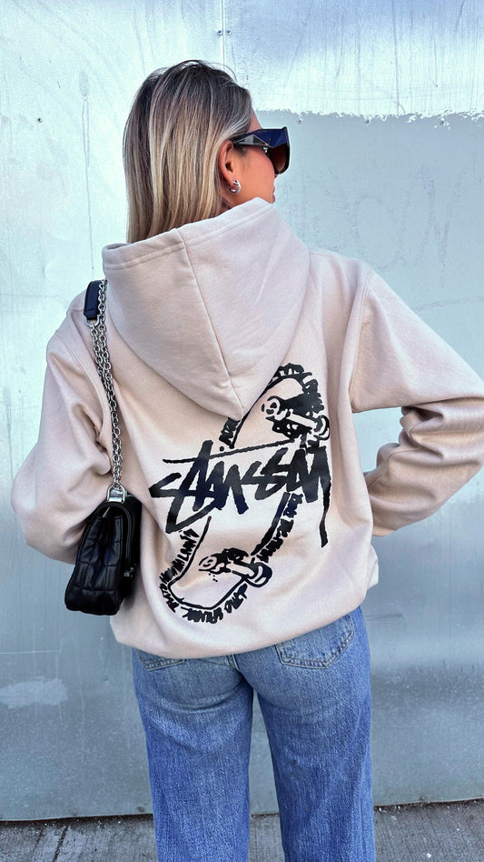 Polerón Oversize "Stussy" Patineta Blanco Invierno